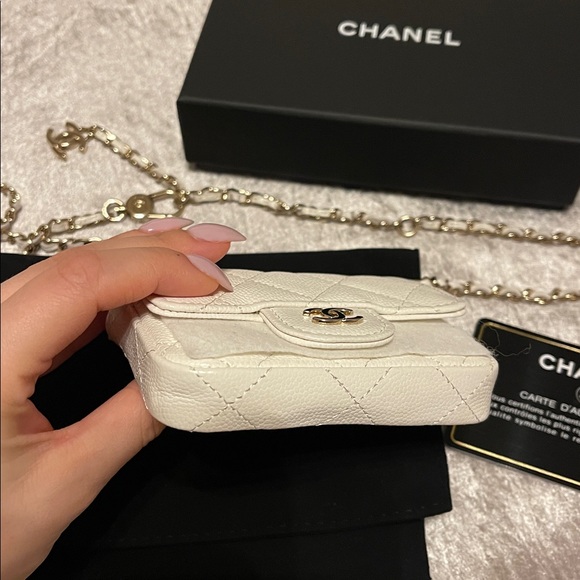 Authentic Chanel 2020 white caviar quilted classic mini chain belt bag - Picture 6 of 14